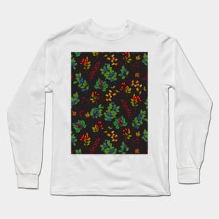 Autumn berries on chocolate brown Long Sleeve T-Shirt